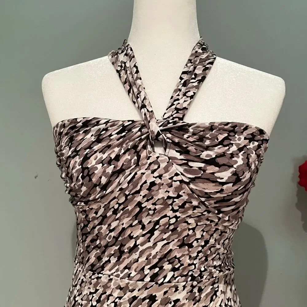 NEW Ann Taylor Jersey Halter Tie Abstract Paint Drop Strapless A-line Dress X…